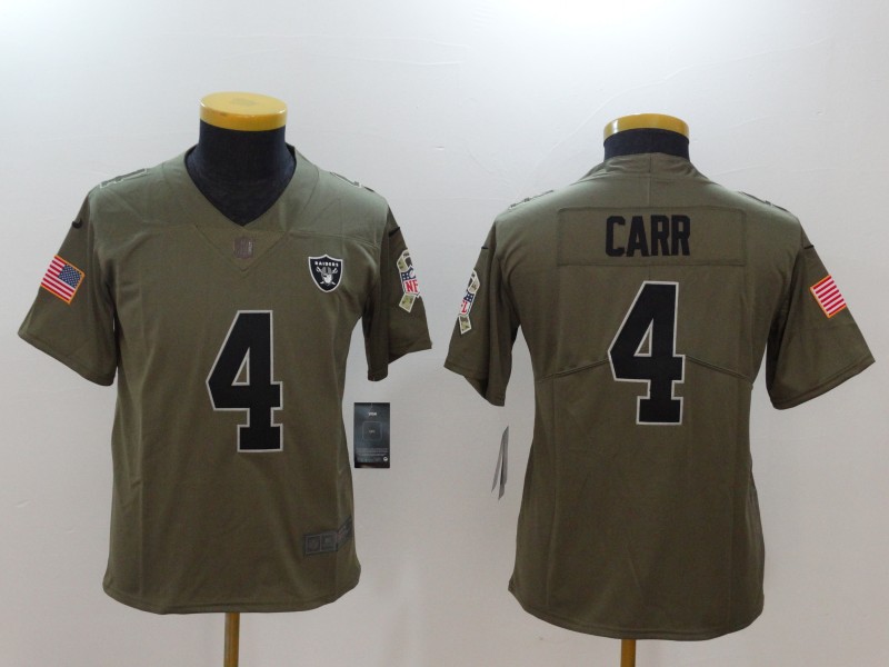 Nike Raiders 4 Derek Carr Youth Olive Salute To Service Limited Jersey