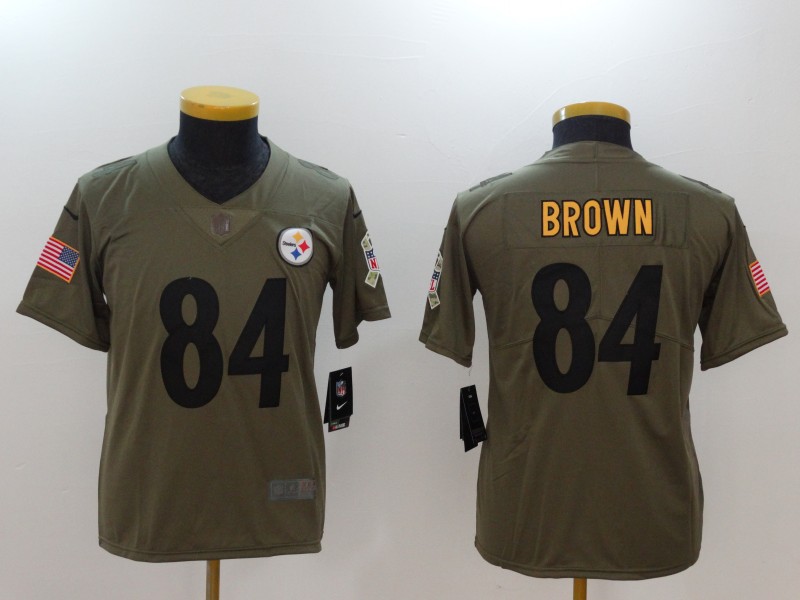 Nike Steelers 84 Antonio Brown Youth Olive Salute To Service Limited Jersey