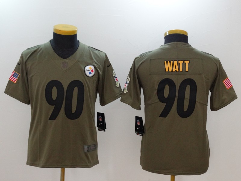 Nike Steelers 90 T.J. Watt Youth Olive Salute To Service Limited Jersey