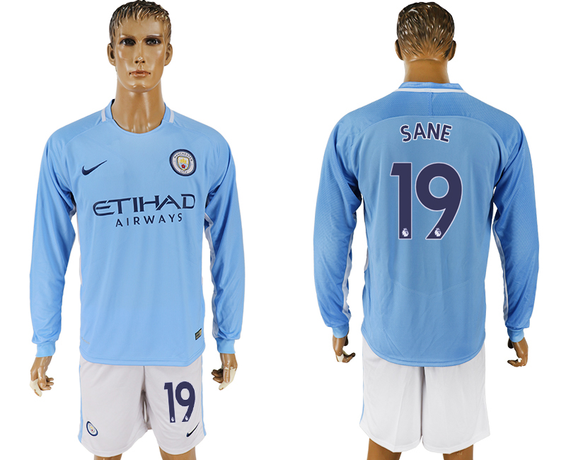 2017-18 Manchester City 19 SANE Away Long Sleeve Soccer Jersey