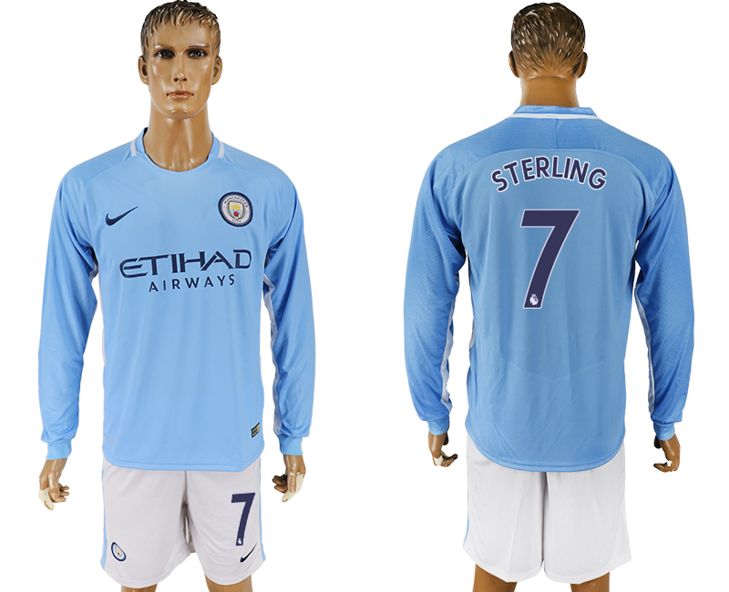 2017-18 Manchester City 7 STERLING Away Long Sleeve Soccer Jersey