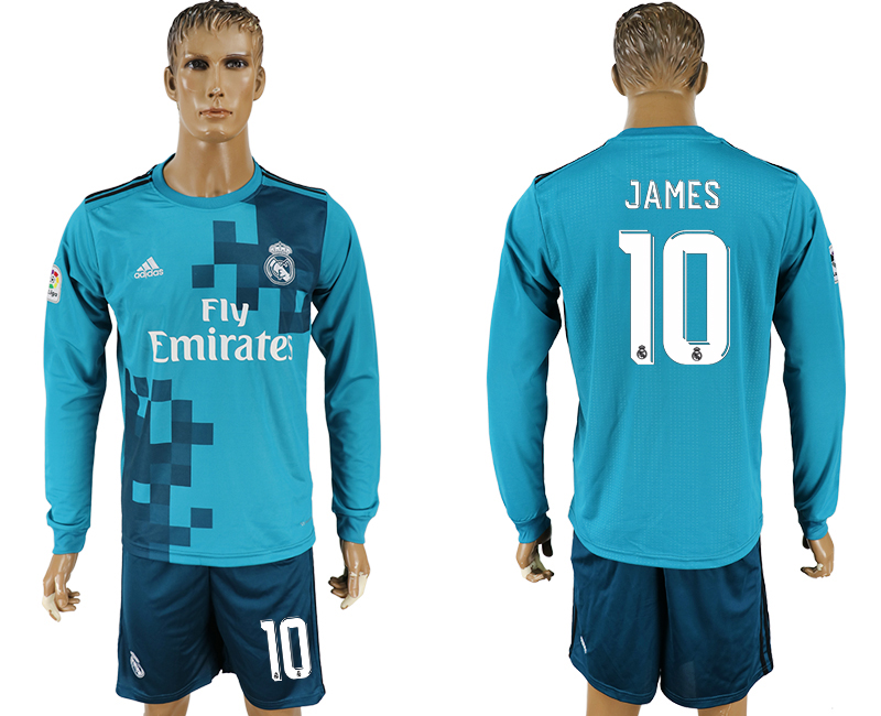 2017-18 Real Madrid 10 JAMES Away Long Sleeve Soccer Jersey
