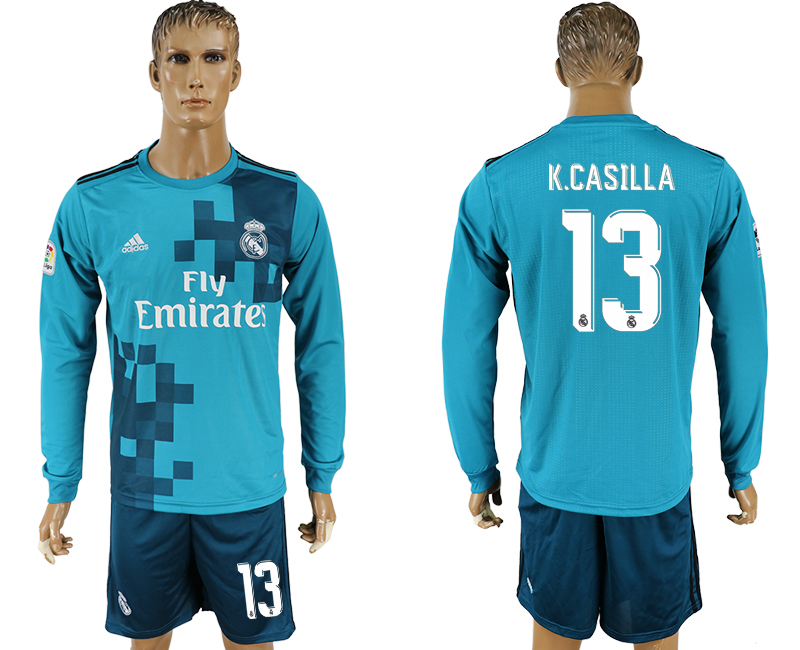 2017-18 Real Madrid 13 K. CASILLA Away Long Sleeve Soccer Jersey