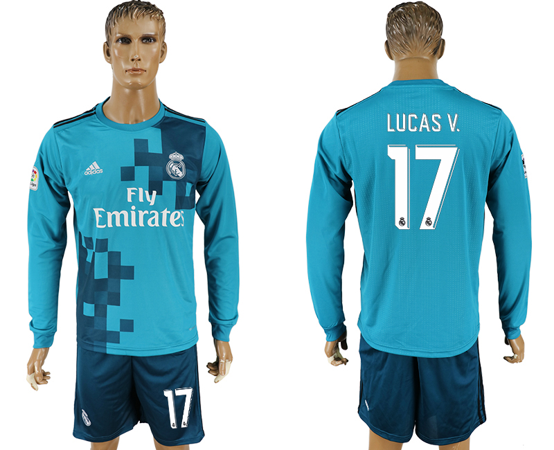2017-18 Real Madrid 17 LUCAS V. Away Long Sleeve Soccer Jersey