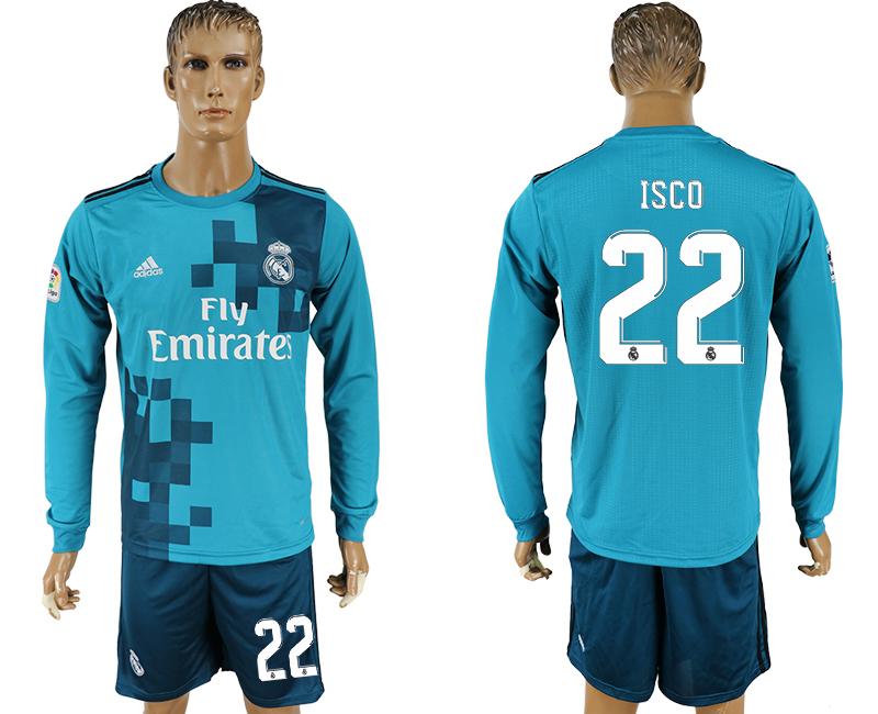 2017-18 Real Madrid 22 ISCO Away Long Sleeve Soccer Jersey