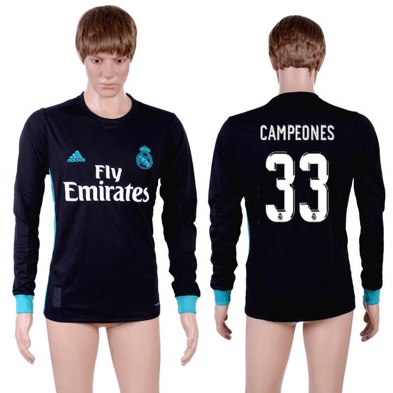 2017-18 Real Madrid 33 CAMPEONES Away Long Sleeve Thailand Soccer Jersey