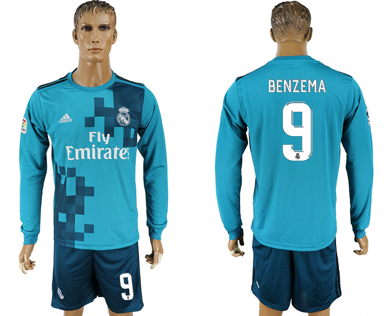 2017-18 Real Madrid 9 BENZEMA Away Long Sleeve Soccer Jersey