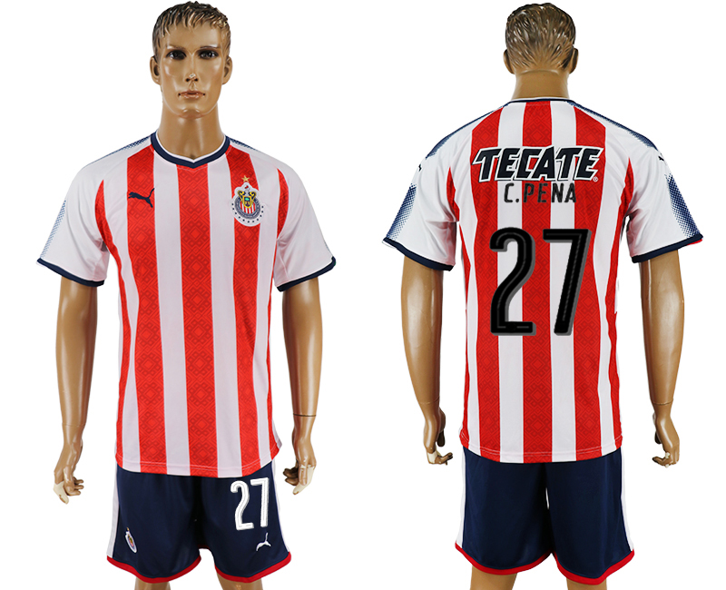 2017-18 Guadalajara 27 C. PENA Home Soccer Jersey