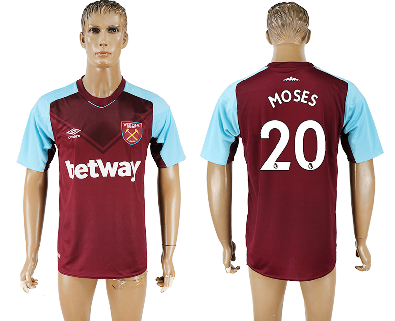 2017-18 West Ham United 20 MOSES Home Thailand Soccer Jersey