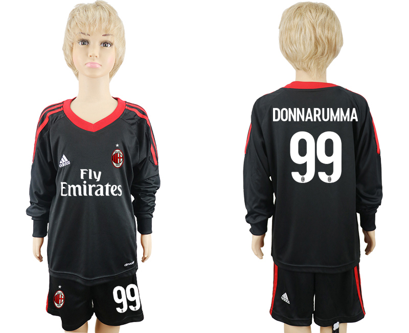 2017-18 AC Milan 99 DONNARUMMA Black Goalkeeper Youth Long Sleeve Soccer Jersey