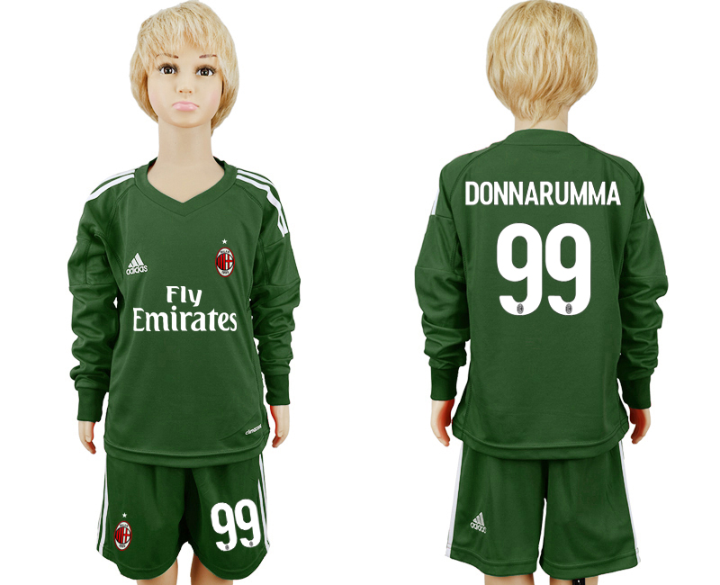 2017-18 AC Milan 99 DONNARUMMA Military Green Goalkeeper Youth Long Sleeve Soccer Jersey