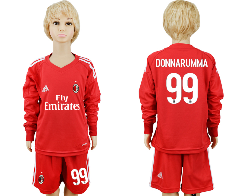 2017-18 AC Milan 99 DONNARUMMA Red Goalkeeper Youth Long Sleeve Soccer Jersey