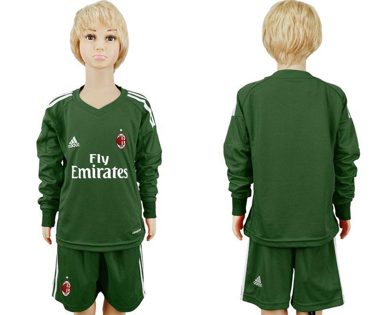 2017-18 AC Milan Military Green Goalkeeper Youth Long Sleeve Soccer Jersey