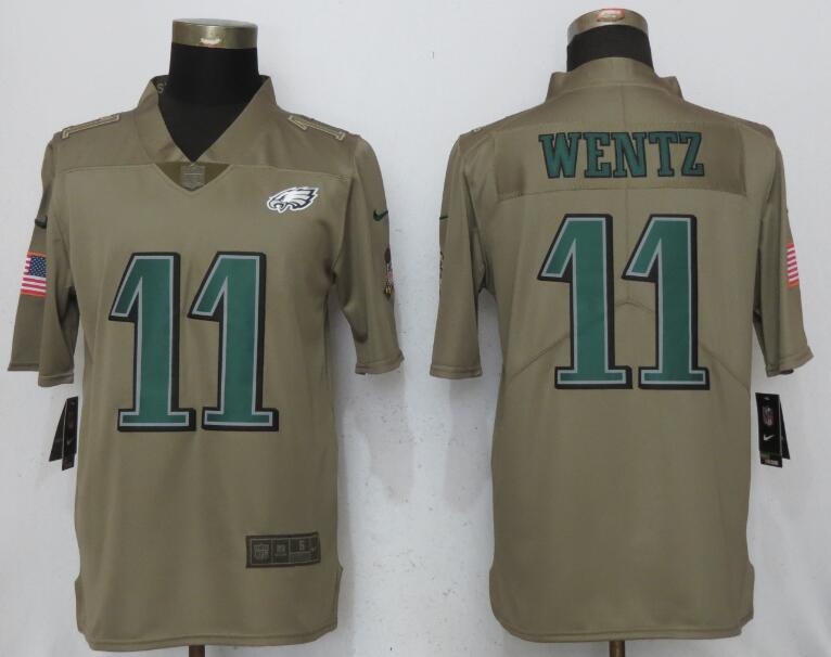 NIke Eagles 11 Carson Wentz Olive Salute To Service Limited Jersey