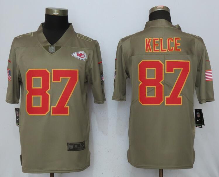 Nike Chiefs 87 Travis Kelce Olive Salute To Service Limited Jersey