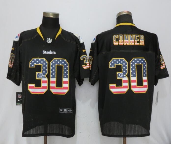 Nike Steelers 30 James Conner USA Flag Fashion Black Elite Jersey