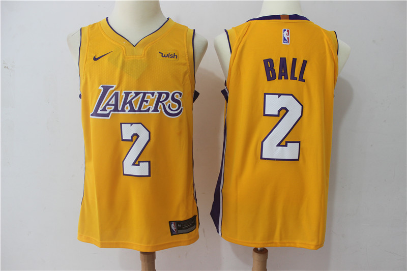 Lakers 2 Lonzo Ball Yellow Nike Authentic Jersey