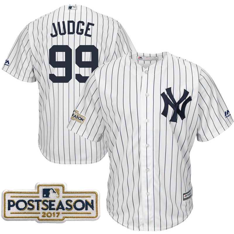 Yankees 99 Aaron Judge White 2017 Postseason Patch Cool Base Jersey