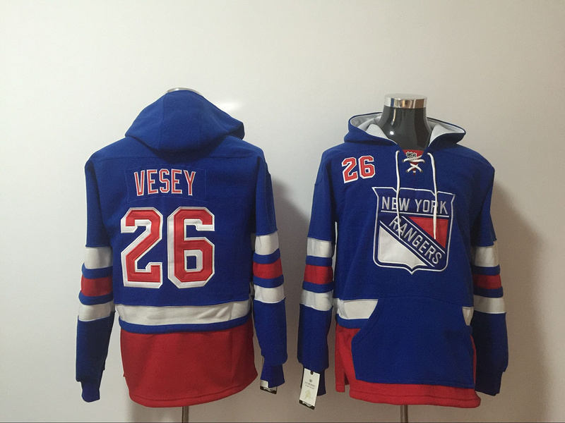 Rangers 26 Jimmy Vesey Blue All Stitched Hooded Sweatshirt - Click Image to Close