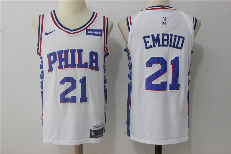 76ers 21 Joel Embiid White Nike Authentic Jersey