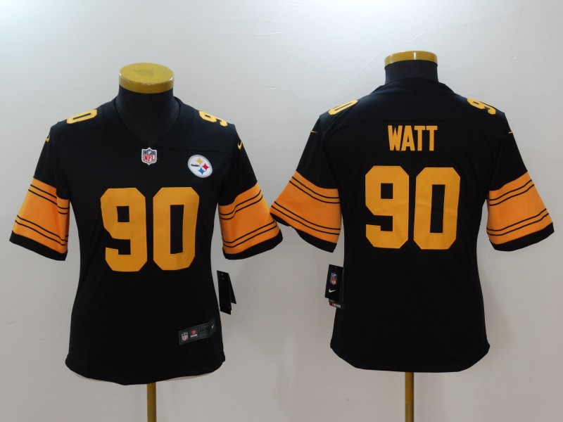 Nike Steelers 90 T.J. Watt Black Women Color Rush Limited Jersey