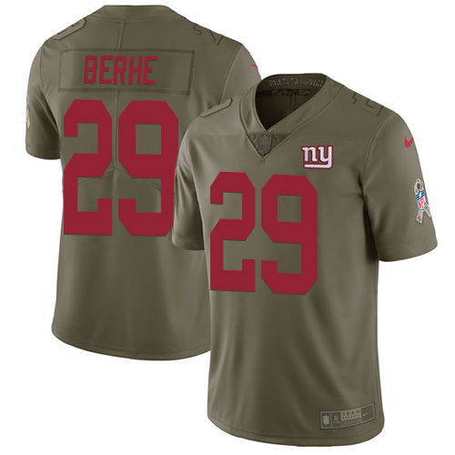 Nike Giants 29 Nat Berhe Olive Salute To Service Limited Jersey
