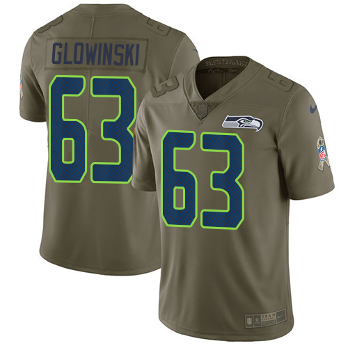Nike Seahawks 63 Mark Glowinski Olive Salute To Service Limited Jersey