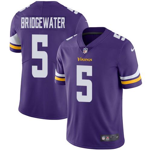 Nike Vikings 5 Teddy Bridgewater Purple Youth Vapor Untouchable Player Limited Jersey