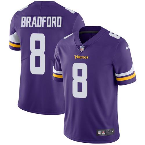 Nike Vikings 8 Sam Bradford Purple Vapor Untouchable Player Limited Jersey