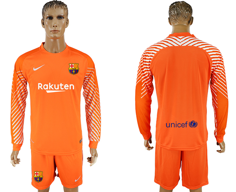 2017-18 Barcelona Orange Long Sleeve Goalkeeper Soccer Jersey