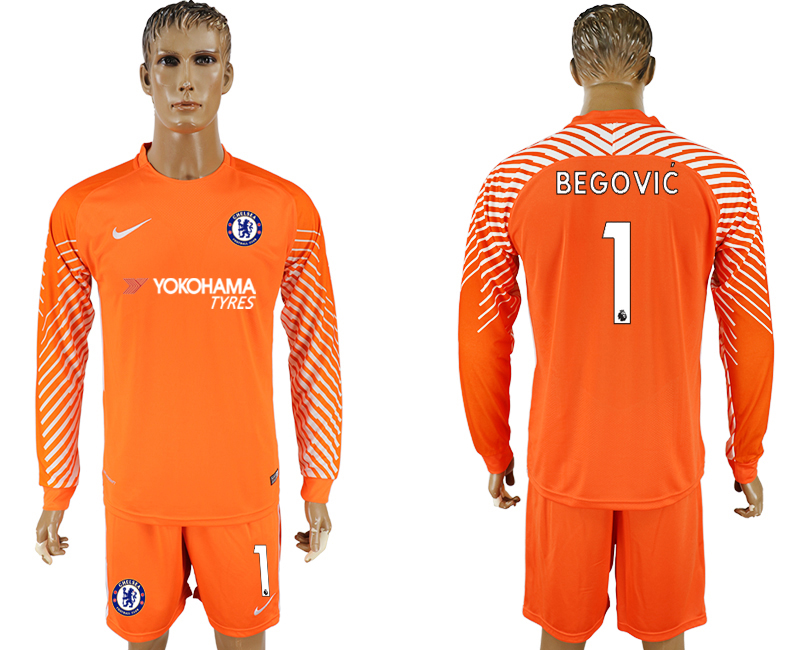2017-18 Chelsea 1 BEGOVIC Orange Long Sleeve Goalkeeper Soccer Jersey