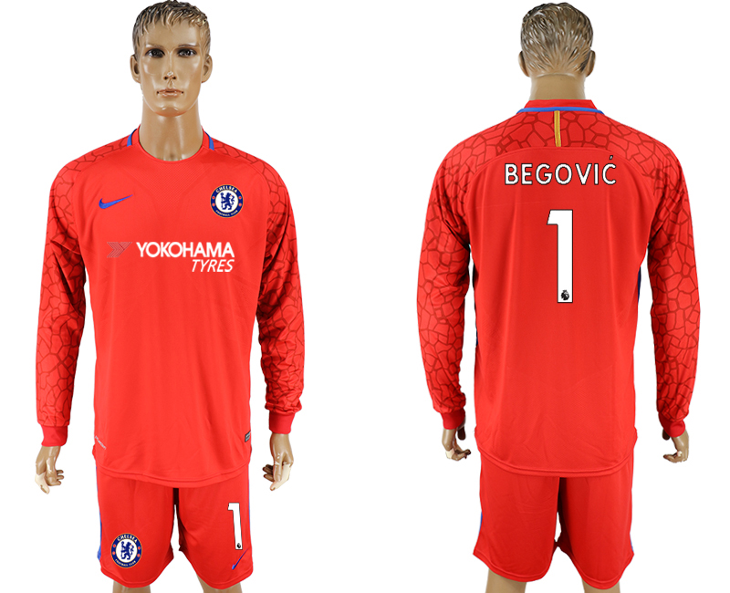 2017-18 Chelsea 1 BEGOVIC Red Long Sleeve Goalkeeper Soccer Jersey