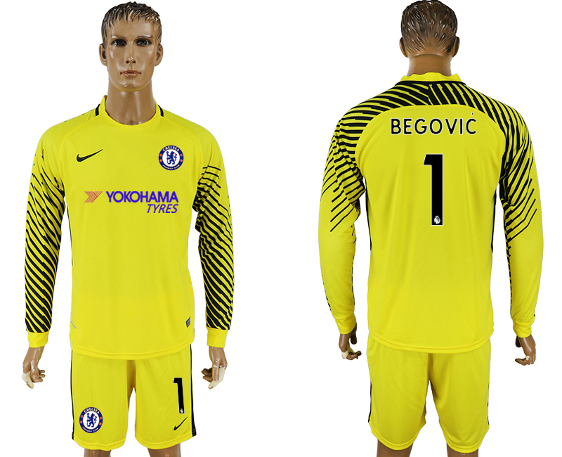 2017-18 Chelsea 1 BEGOVIC Yellow Long Sleeve Goalkeeper Soccer Jersey