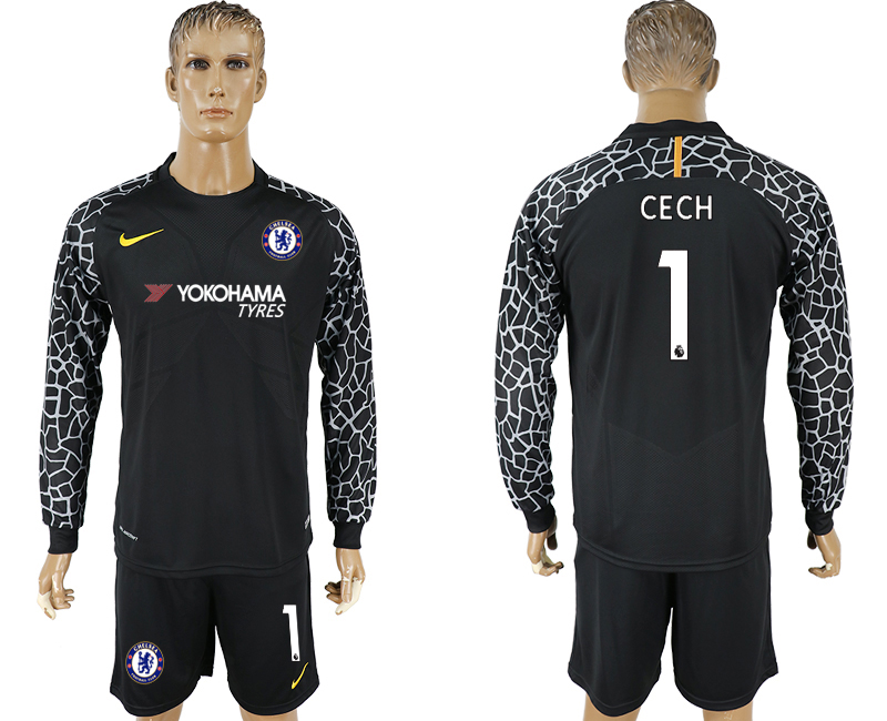 2017-18 Chelsea 1 CECH Black Long Sleeve Goalkeeper Soccer Jersey