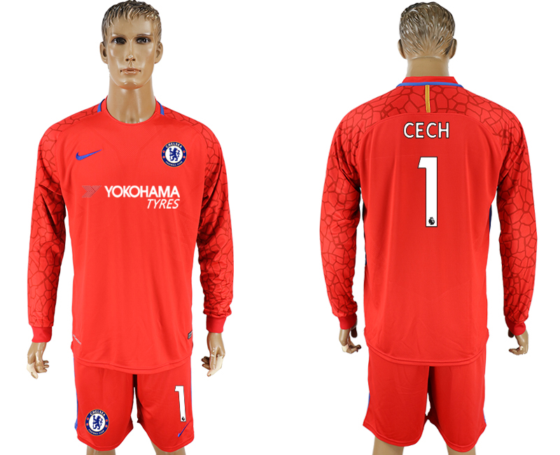 2017-18 Chelsea 1 CECH Red Long Sleeve Goalkeeper Soccer Jersey