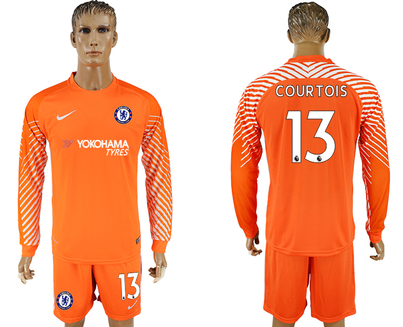 2017-18 Chelsea 13 COURTOIS Orange Long Sleeve Goalkeeper Soccer Jersey