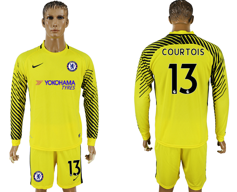 2017-18 Chelsea 13 COURTOIS Yellow Long Sleeve Goalkeeper Soccer Jersey