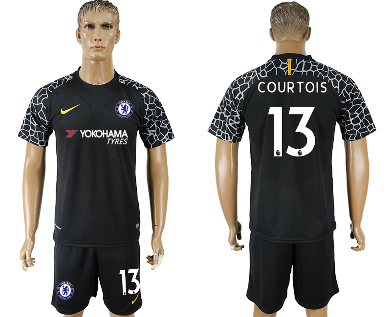 2017-18 Chelsea 13 COUTROIS Black Long Sleeve Goalkeeper Soccer Jersey
