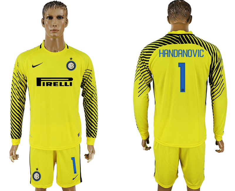 2017-18 Inter Milan 1 HANDANOVIC Yellow Long Sleeve Goalkeeper Soccer Jersey