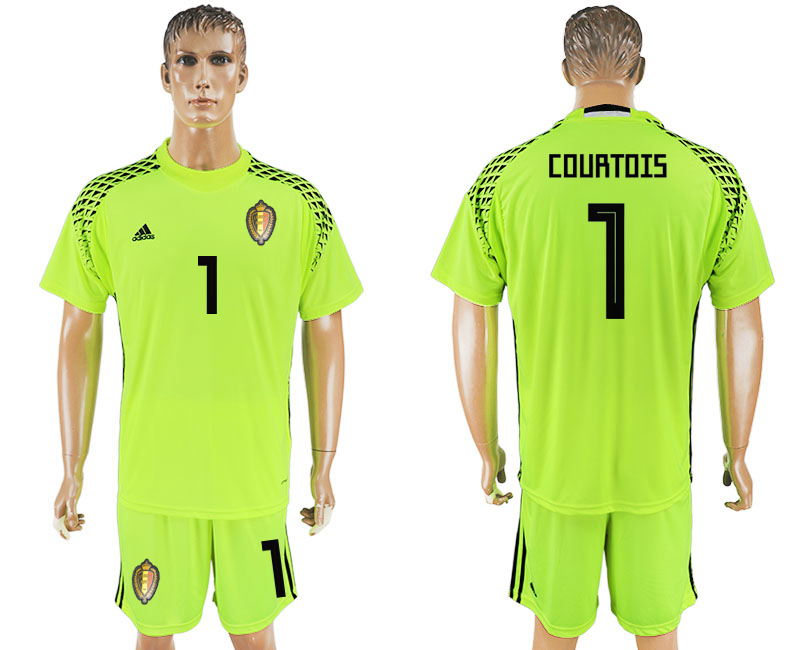 Belgium 1 COURTOIS Fluorescent Green Goalkeeper 2018 FIFA World Cup Soccer Jersey