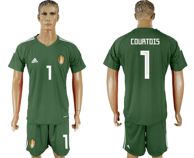 Belgium 1 COURTOIS Military Green Goalkeeper 2018 FIFA World Cup Soccer Jersey