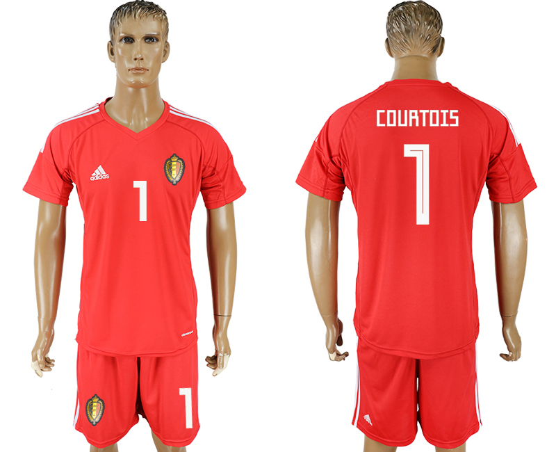 Belgium 1 COURTOIS Red Goalkeeper 2018 FIFA World Cup Soccer Jersey