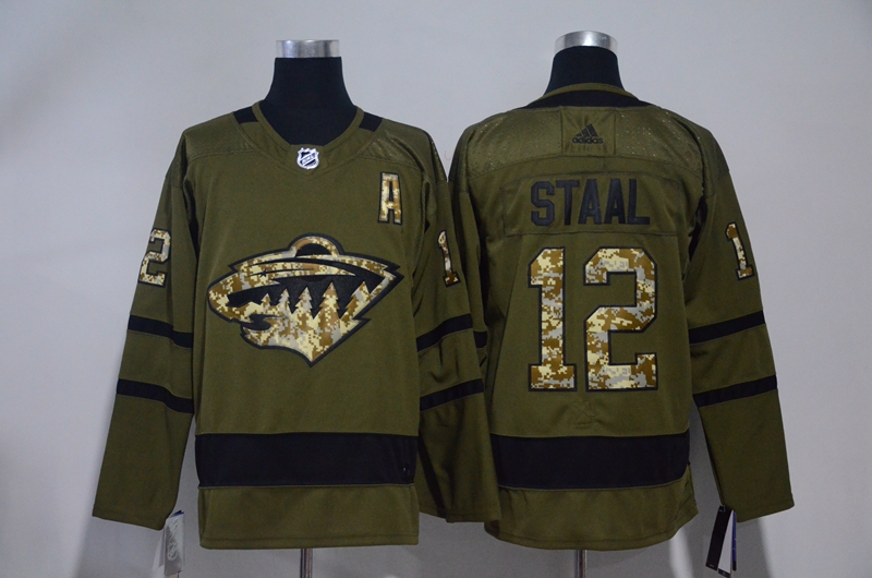 Wild 12 Eric Staal Olive Green Adidas Jersey - Click Image to Close
