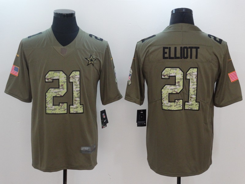 Nike Cowboys 21 Ezekiel Elliott Olive Camo Salute To Service Limited Jersey