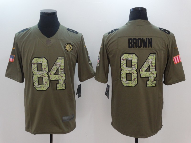 Nike Steelers 84 Antonio Brown Olive Camo Salute To Service Limited Jersey