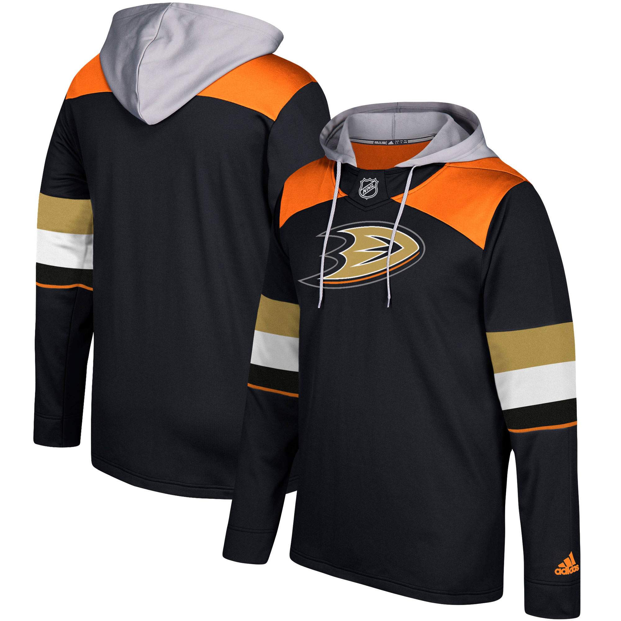 Men's Anaheim Ducks Adidas Black/Silver Jersey Pullover Hoodie