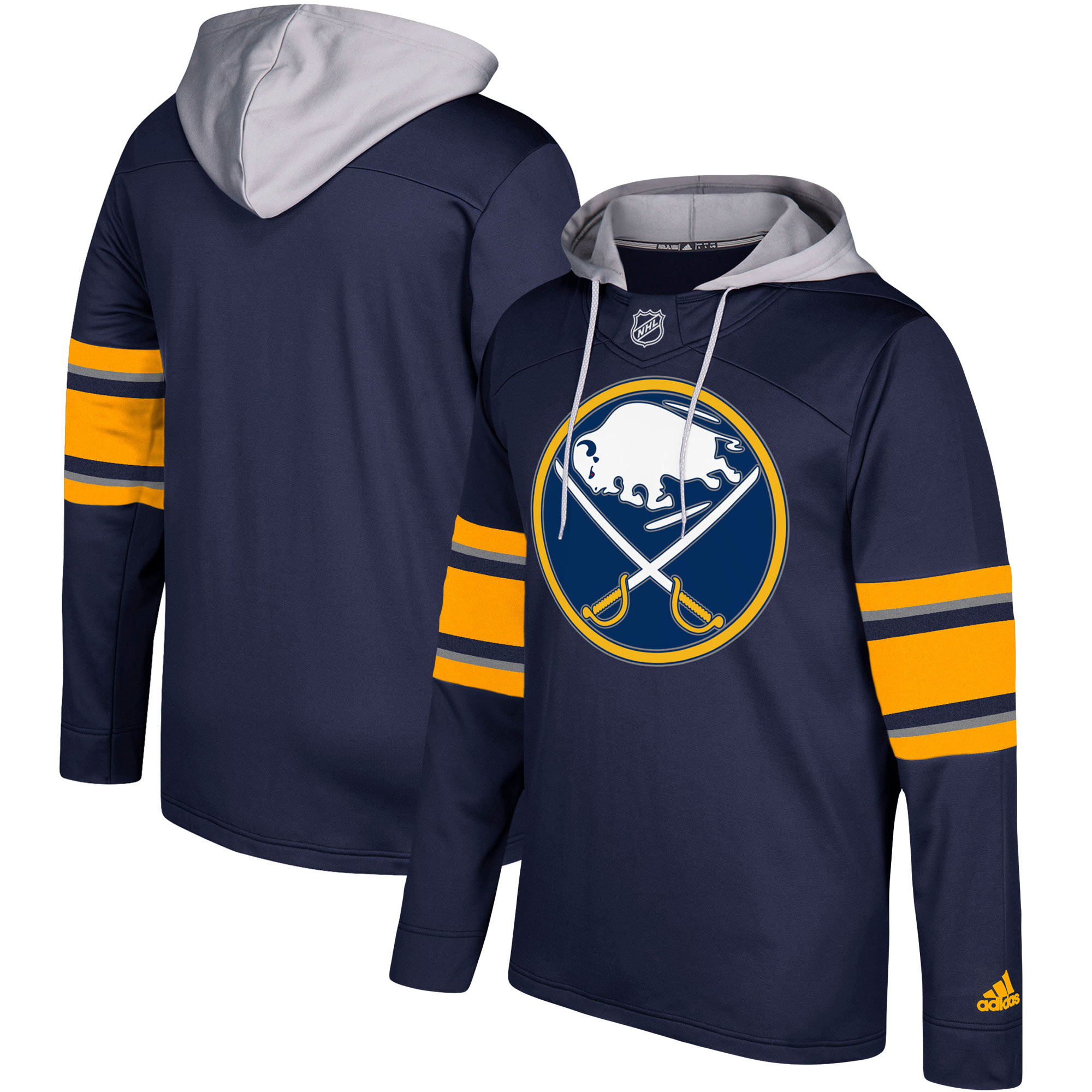Men's Buffalo Sabres Adidas Navy/Silver Jersey Pullover Hoodie - Click Image to Close
