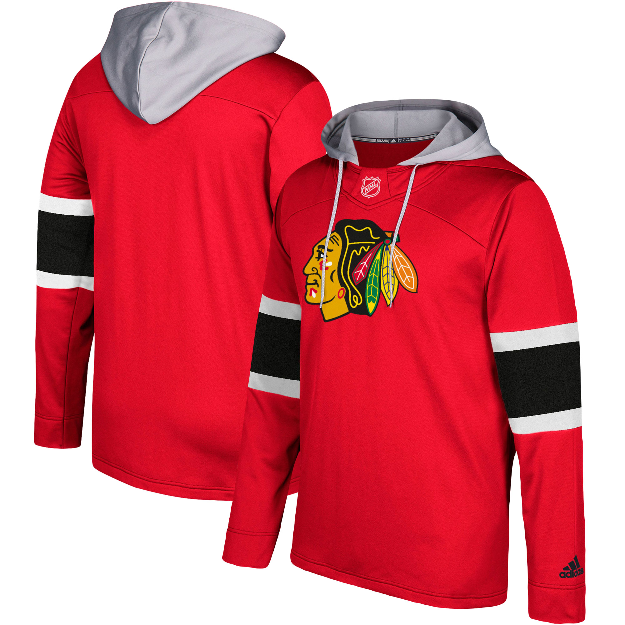 Men's Chicago Blackhawks Adidas Red/Silver Jersey Pullover Hoodie - Click Image to Close