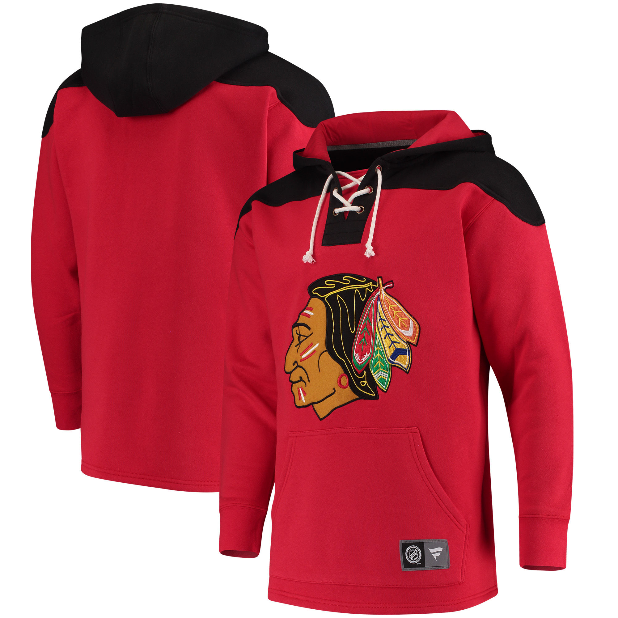 Men's Chicago Blackhawks Fanatics Branded Red/Black Breakaway Lace Up Hoodie - Click Image to Close