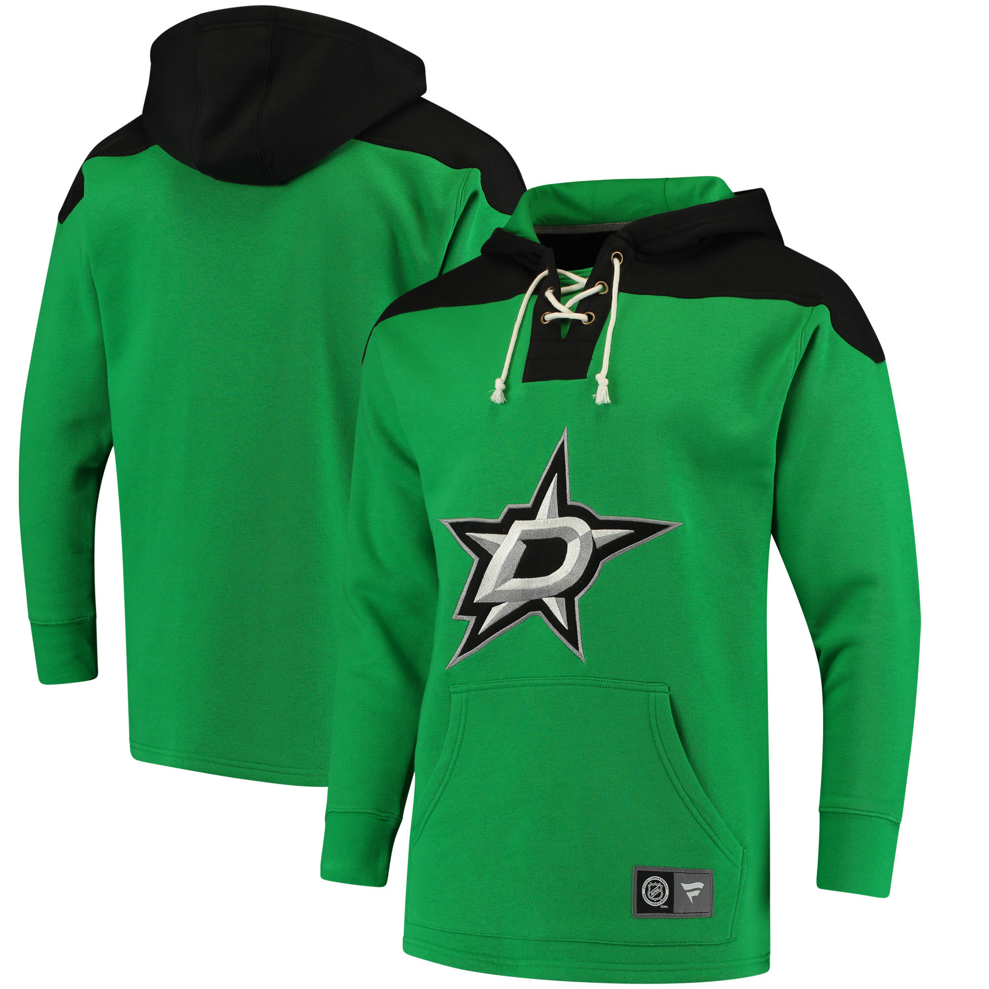 Men's Dallas Stars Fanatics Branded Green/Black Breakaway Lace Up Hoodie - Click Image to Close